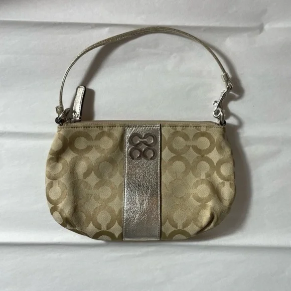 Authentic Coach Beige & Metallic Gold Accent Wristlet - Picture 10 of 16